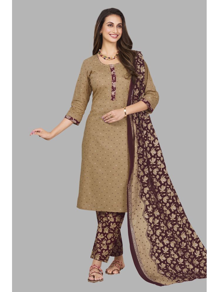     			shree jeenmata collection Cotton Printed Kurti With Pants Women's Stitched Salwar Suit - Brown ( Pack of 1 )