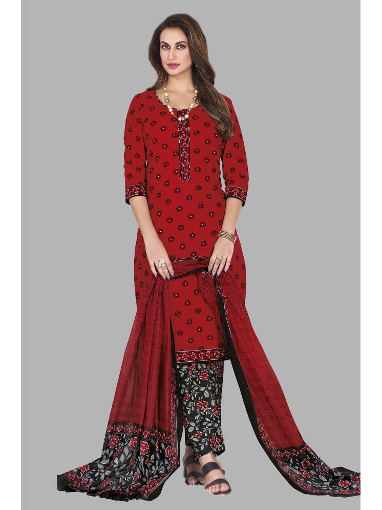     			shree jeenmata collection Cotton Printed Kurti With Pants Women's Stitched Salwar Suit - Red ( Pack of 1 )