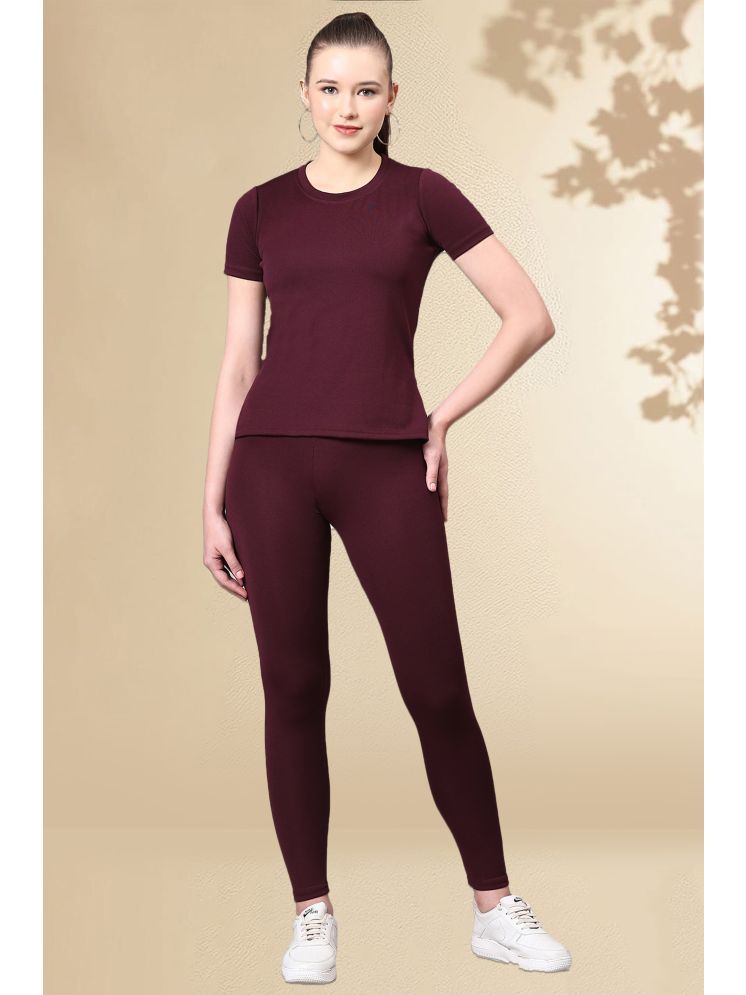     			DTR FASHION Maroon Cotton Blend Solid Tracksuit - Pack of 1