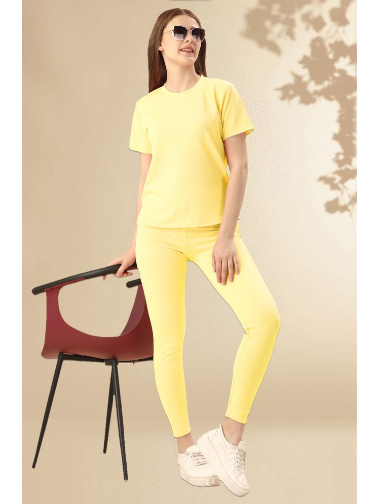     			DTR FASHION Yellow Cotton Blend Self Design Tracksuit - Pack of 1