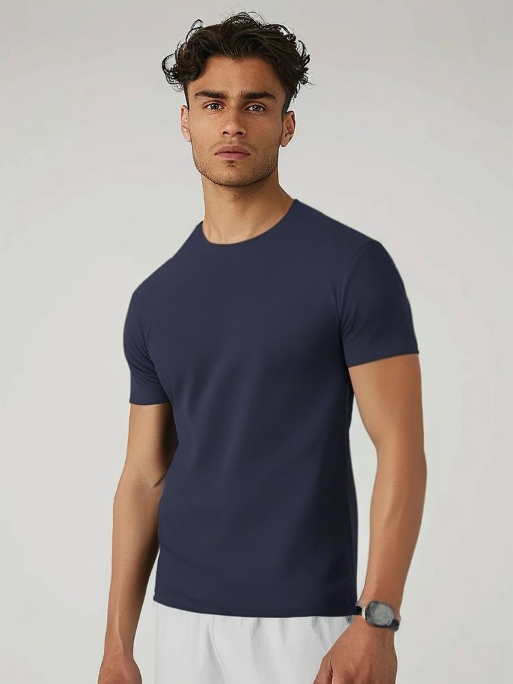     			ELBATROSS Polyester Slim Fit Solid Half Sleeves Men's Round T-Shirt - Navy ( Pack of 1 )