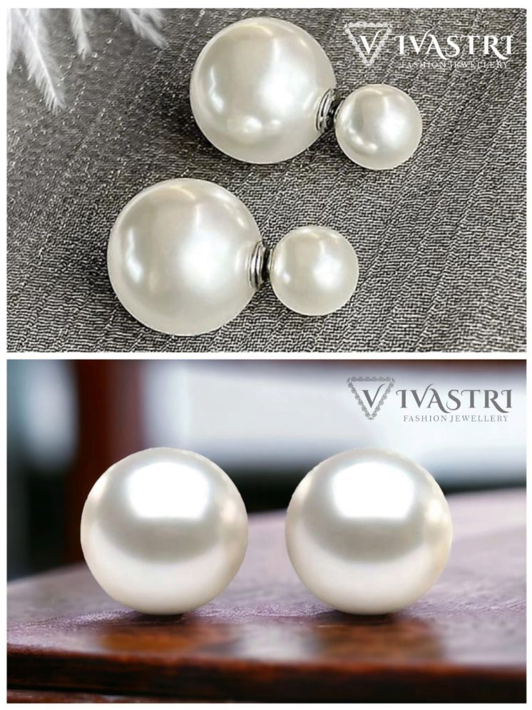     			VIVASTRI White Stud Earrings ( Pack of 2 )