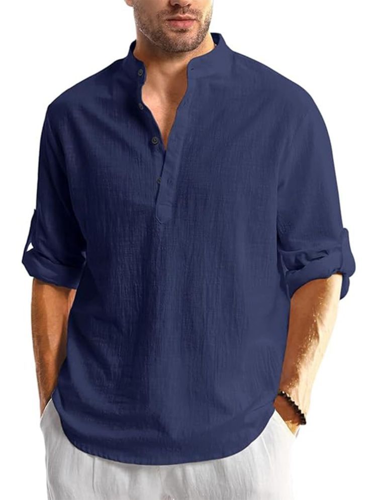     			ViraVesh Navy Cotton Men's Shirt Style Kurta ( Pack of 1 )