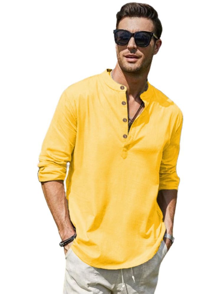     			ViraVesh Yellow Cotton Men's Shirt Style Kurta ( Pack of 1 )