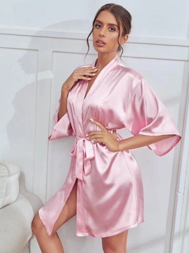     			YUZU Light Pink Satin Women's Nightwear Robes ( Pack of 1 )