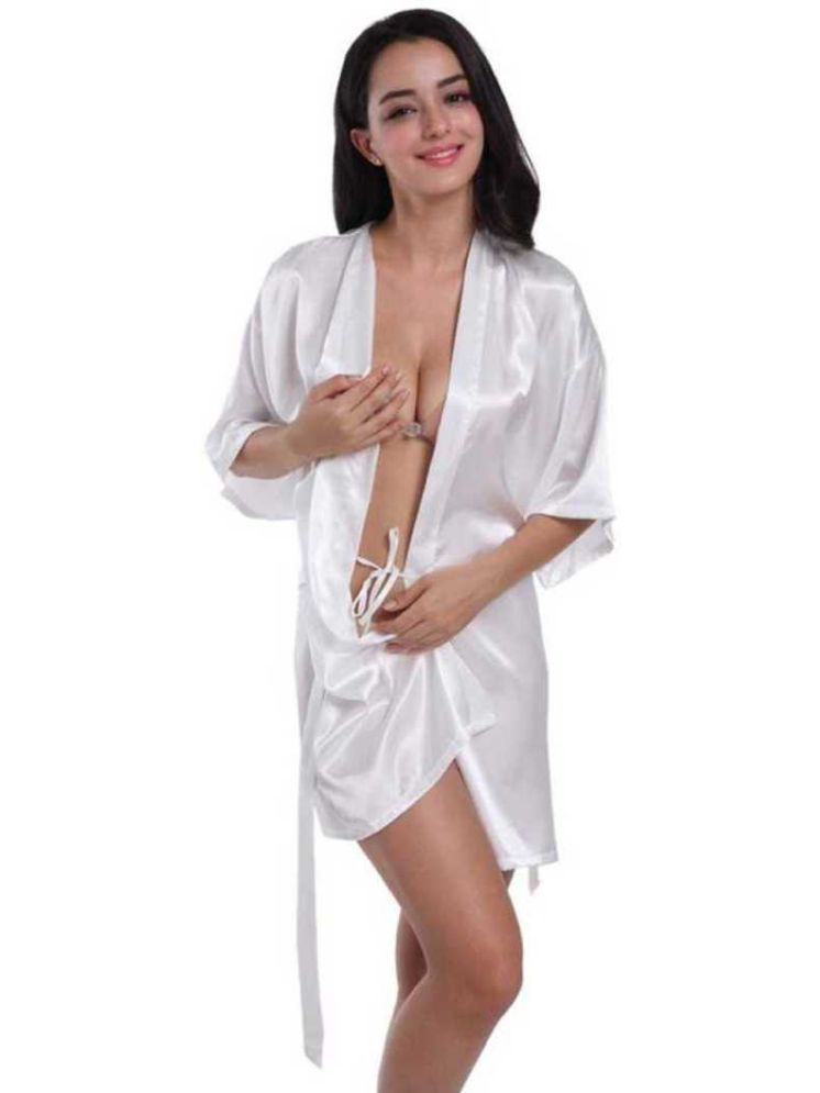     			YUZU White Satin Women's Nightwear Robes ( Pack of 1 )